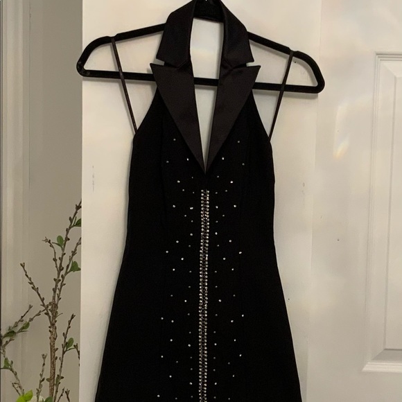 Bebe Halter Tuxedo little Black dress in size extra small with rhinestones